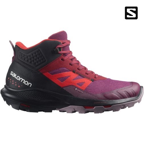 Fuchsia / Red / Black Salomon Outpulse Mid GTX Women's Hiking Boots | IE LX4235